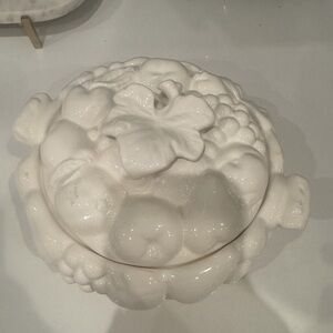 White Ceramic Fruit Embossed Dish Vintage